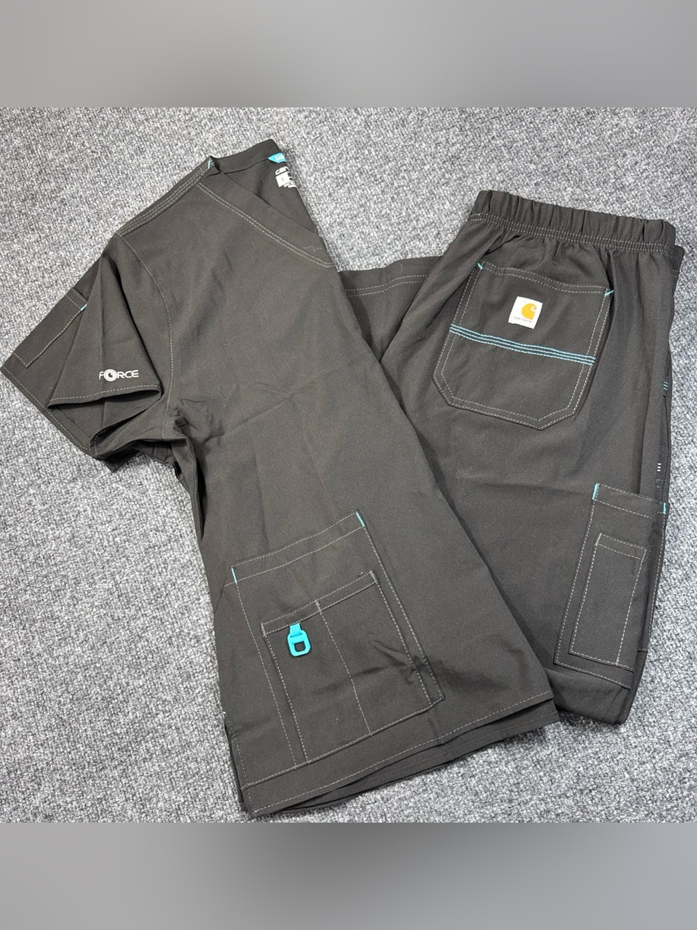 Carhartt Force Scrub Set Black C52110 Straight Leg Cargo Lrg/Petite Large *Read